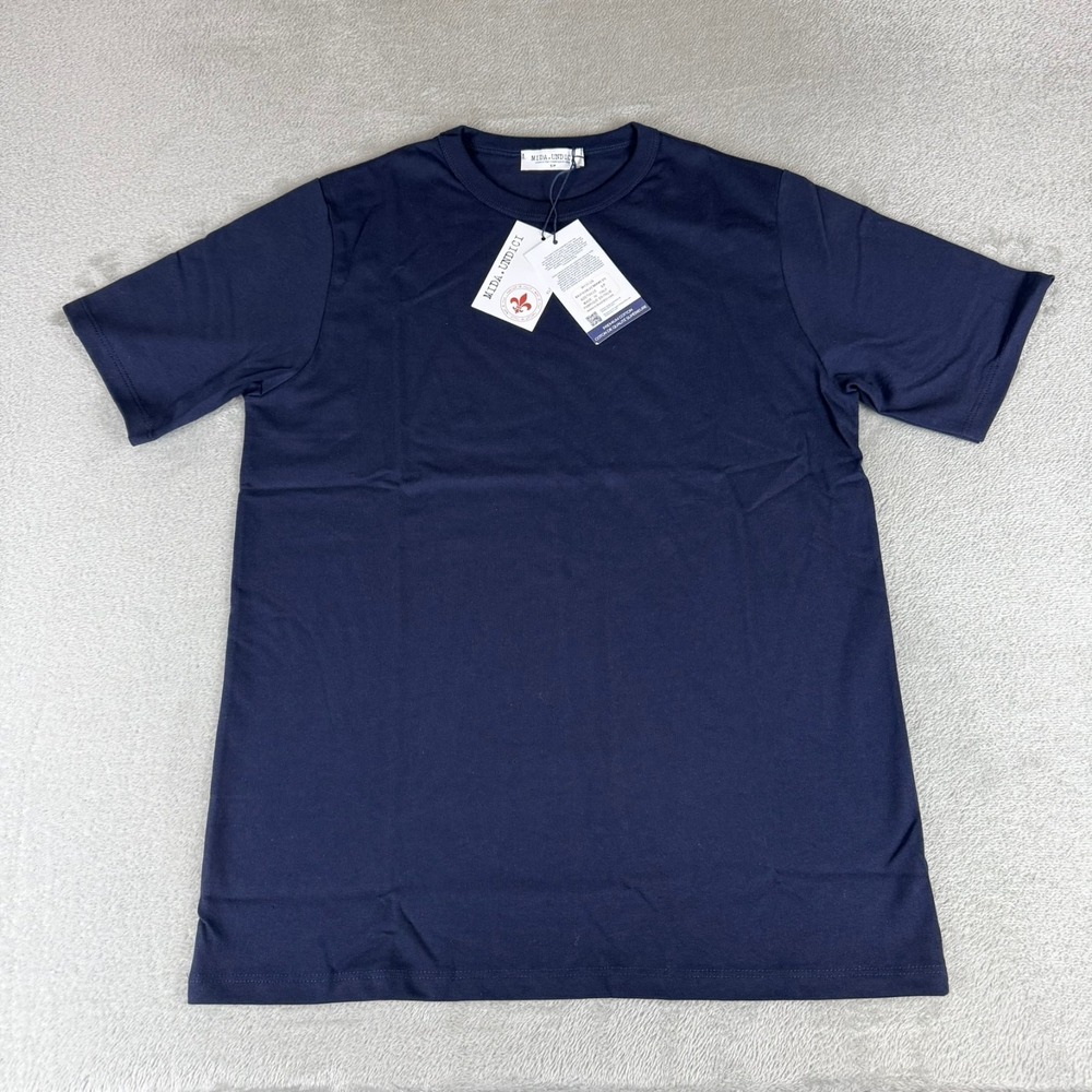 MIDA UNDICI Boxy Fit Tee T-Shirt Mens Small Navy Blue Cotton Italy New NWT